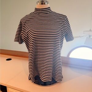 Karen Scott Black and White Striped Short Sleeve Top